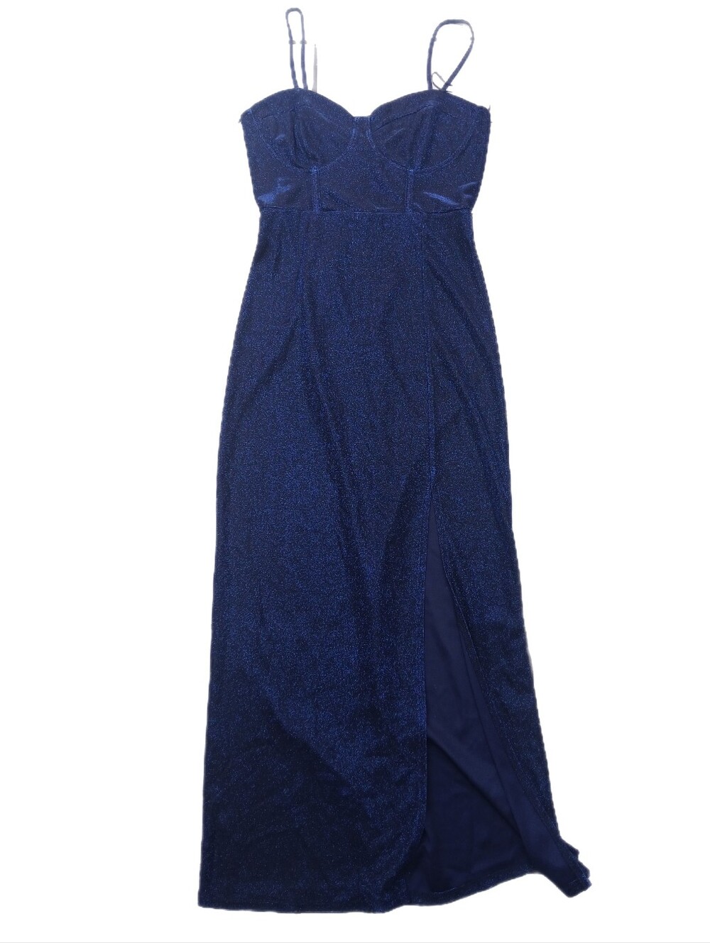Navy Blue Sparkle Glitter Midi Body Con Dress W/ Side Slit | Sz M